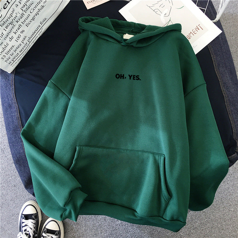 Women's Simple And Loose Oh Yes Printed Hooded Sweatshirt