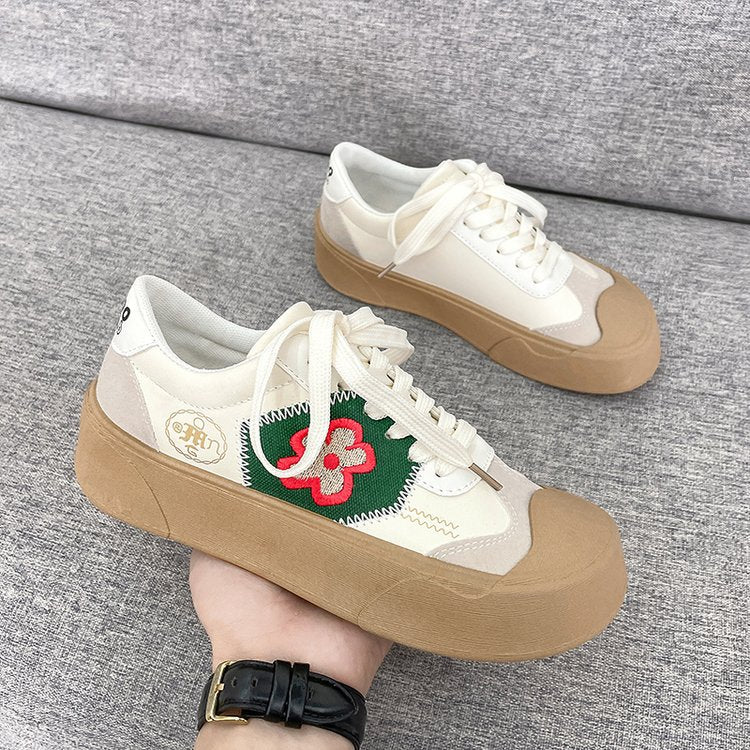 Flat Round Toe Lace-up Student Sneakers