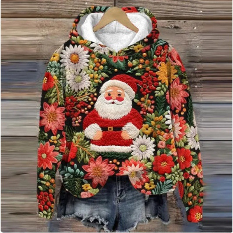 Print Christmas Holiday Casual Hooded Sweater