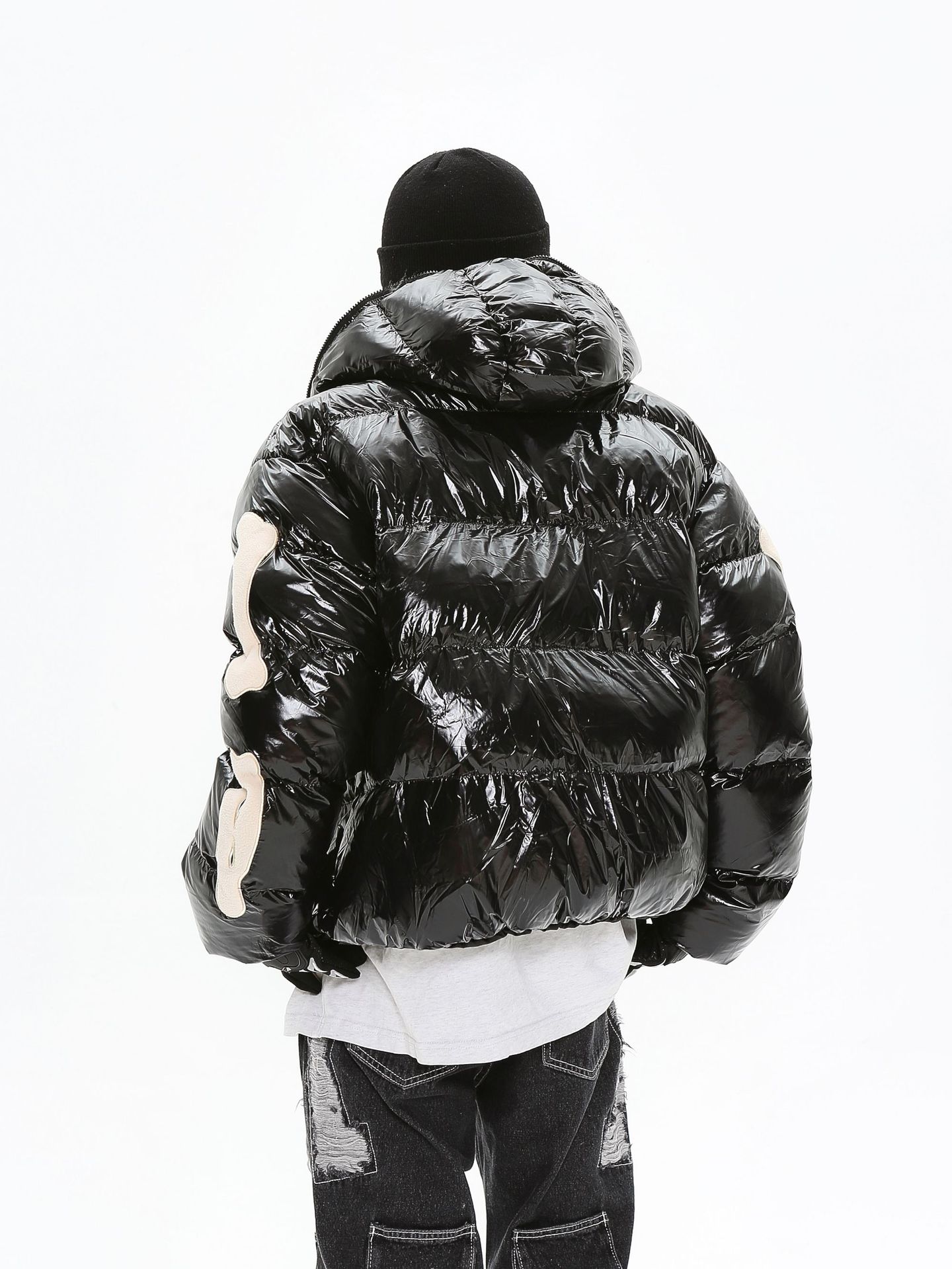 Men's Embroidered Leather Hooded Cotton Coat