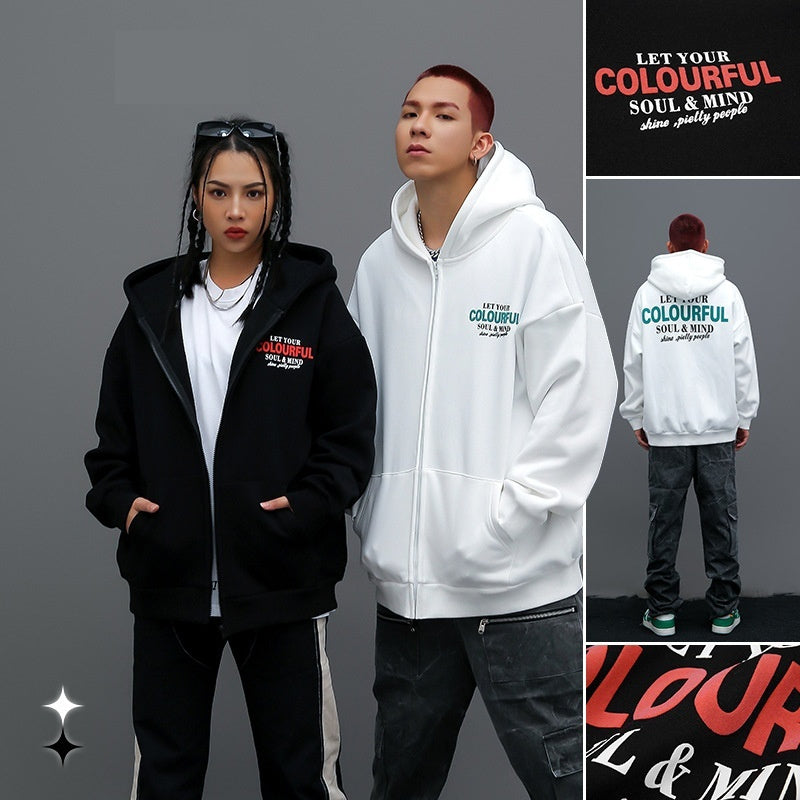 Zipper Cardigan Hoodie Foam Printing Men And Women Fashion
