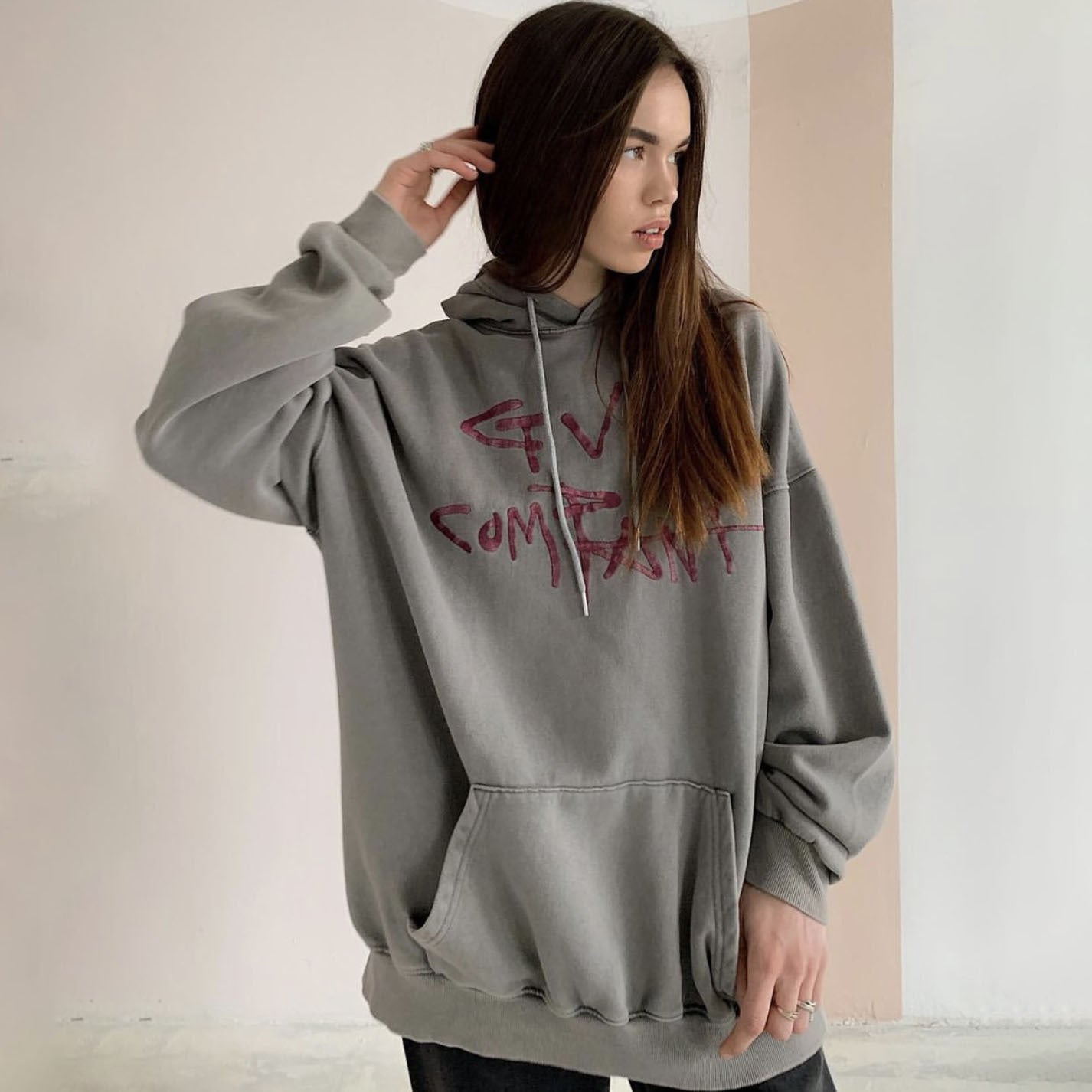 Women's Fashion Casual Letter Print Contrast Color Hooded Coat