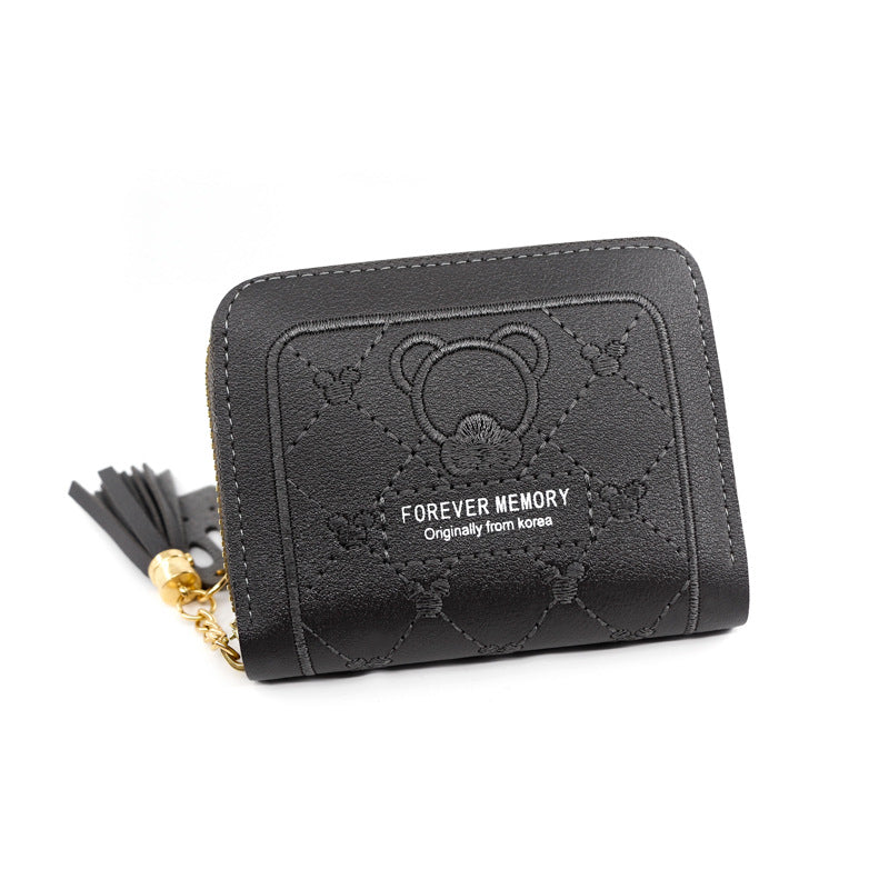 Embroidered Love Korean Women's Wallet Short Clutch Little Girl Coin Purse Women's Zipper Bag Card Holder Card Case