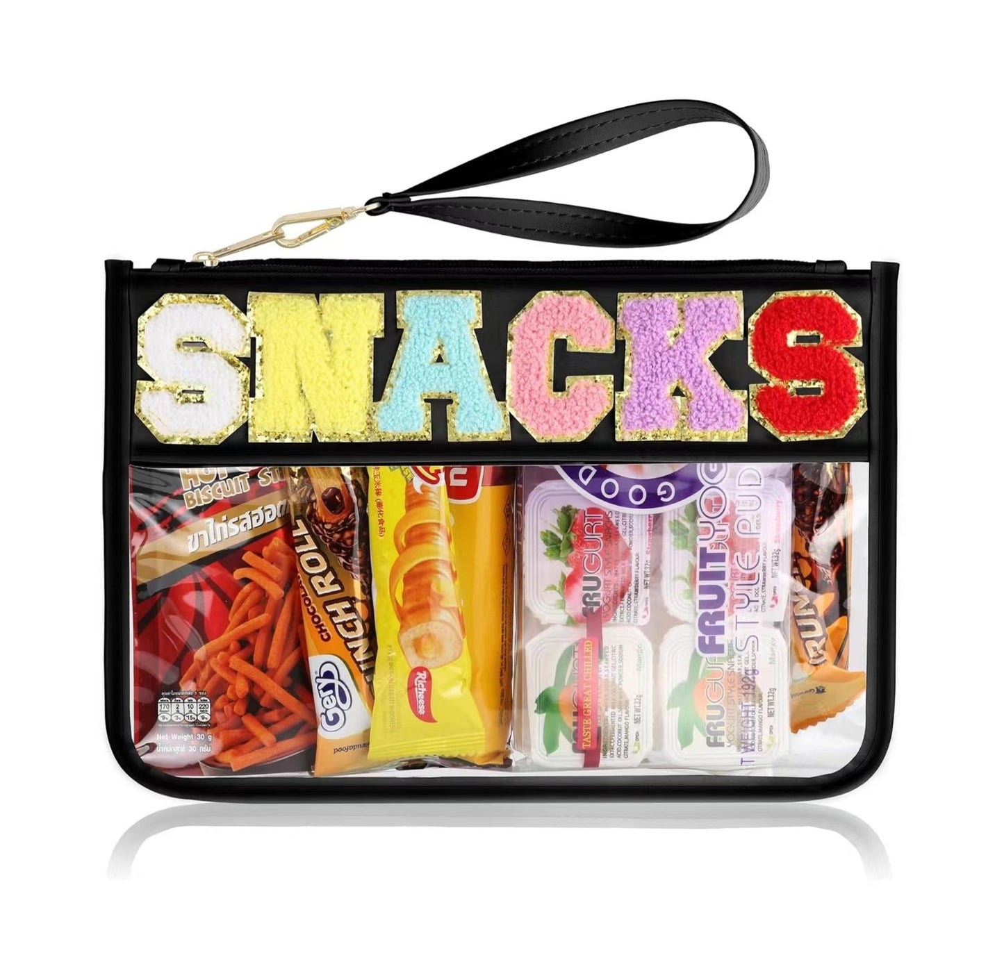 Snack Zipper Bag Transparent Chenille Embroidery Letters