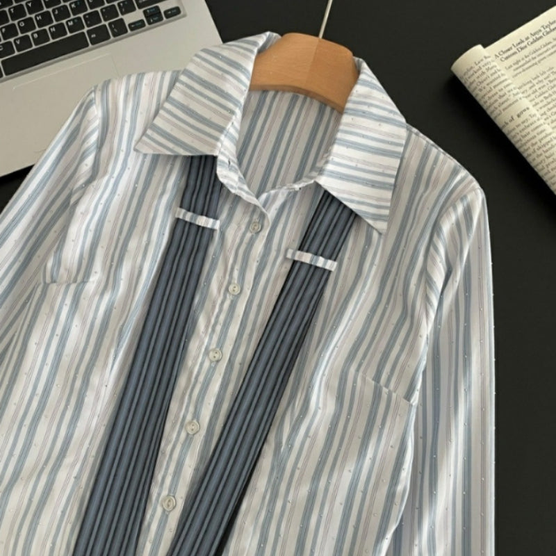 Preppy Style Double Tie Bell Sleeve Lapel Shirt