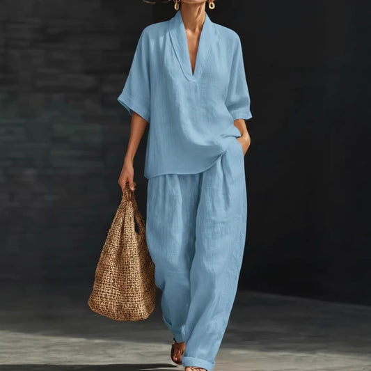Women's Casual Simple Linen Two-Piece Set