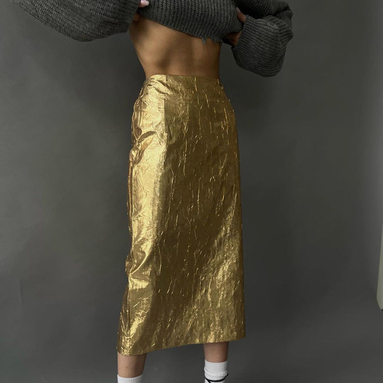 Skirt Pleated High Waist Back Slit Trendy Wild