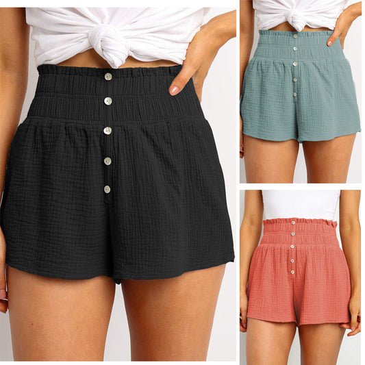 New Solid Color High-waisted Button-embellished Casual Straight-leg Pants