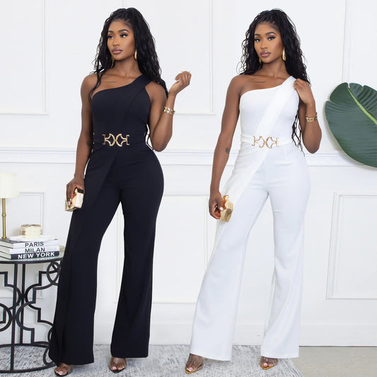 Wear Elegance dekorativt spænde off-shoulder jumpsuit