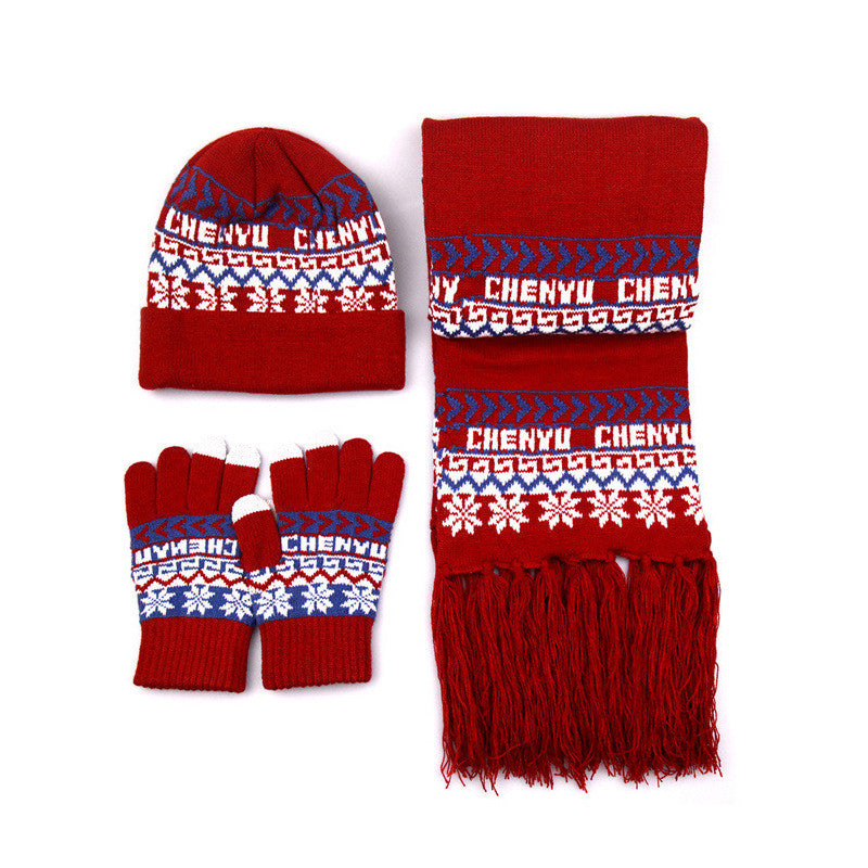 Winter Warm Wool Knitted Hat Scarf Gloves