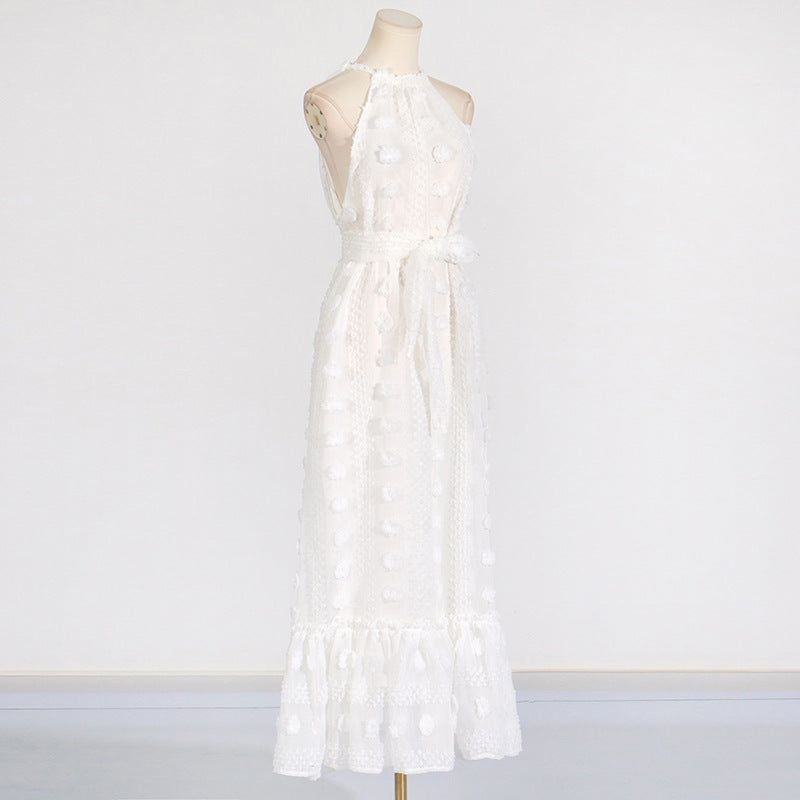 Round Neck Halter Three-dimensional Flower Cake Dress