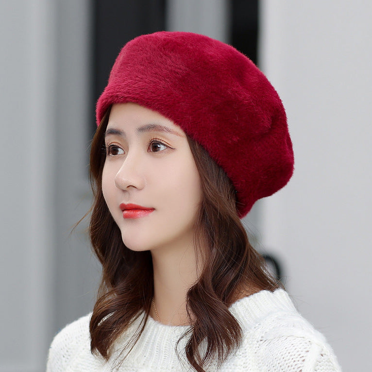 Solid Color Mink Velvet Warm Fashion British Pumpkin Painter Hat