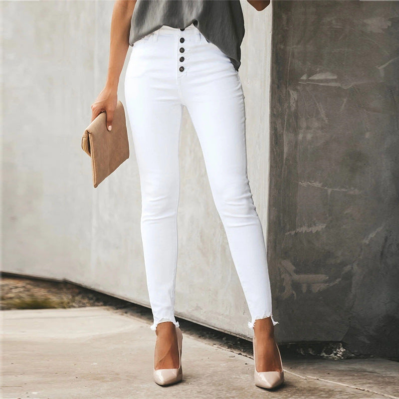 Fashion Casual Women's Solid Color Breasted Trousers