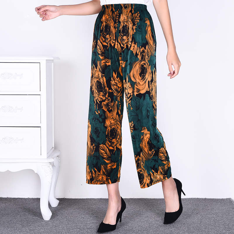 Women's Plus-sized Ice Silk Elastic Pants Cropped Straight