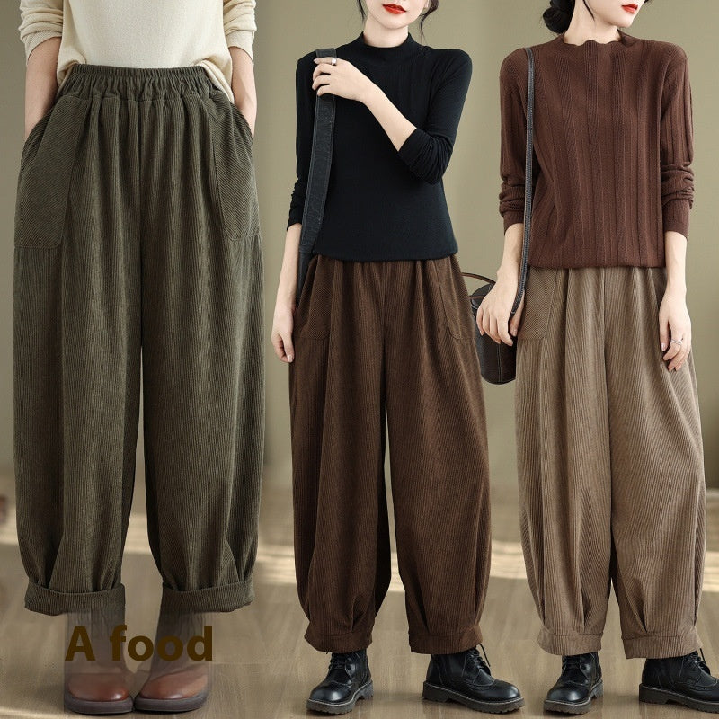 Large Pocket Corduroy Trousers Harem Pants Loose Bloomers