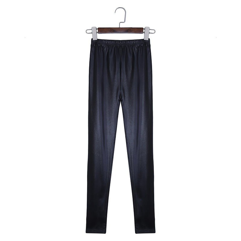 Portuguese Glossy Leggings Black Skinny Elastic Thin Cropped Pants