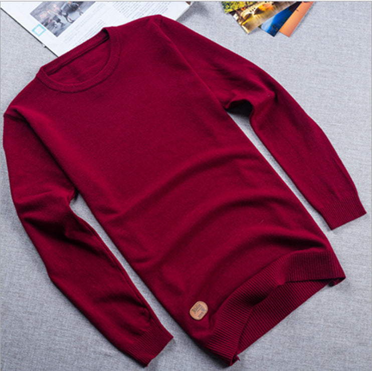 Solid Color Men Round Neck Sweater
