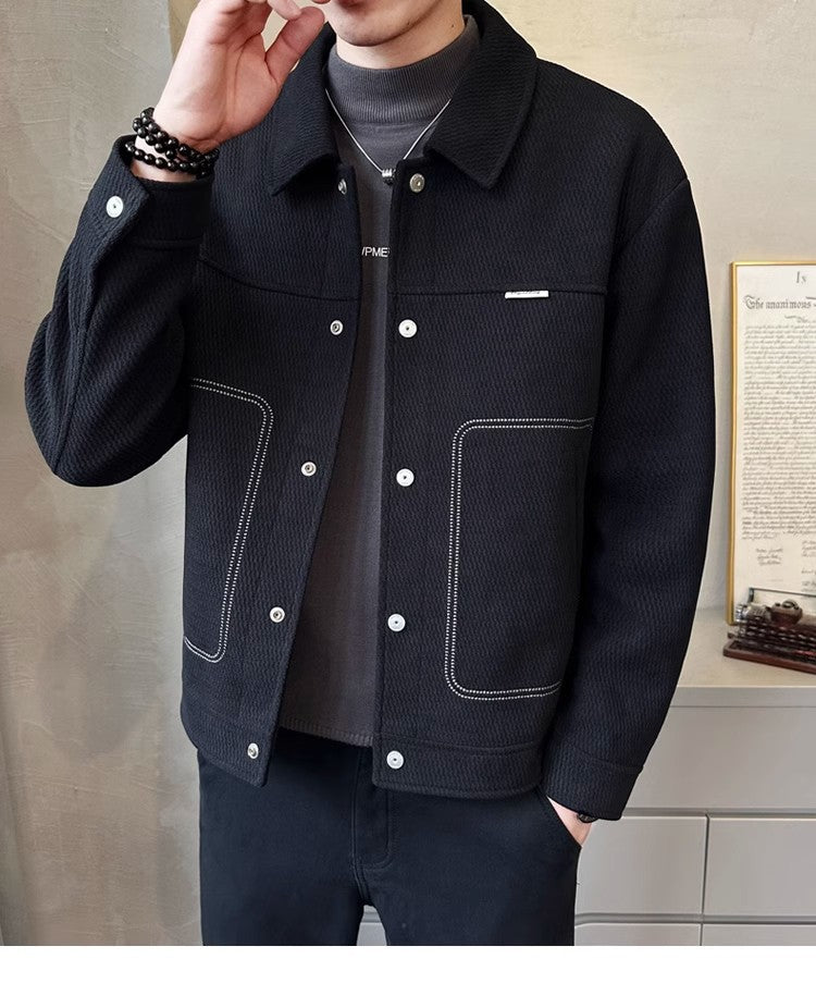 Men's Thickened Fashion All-matching Polo Collar Jacket Casual Coat Top