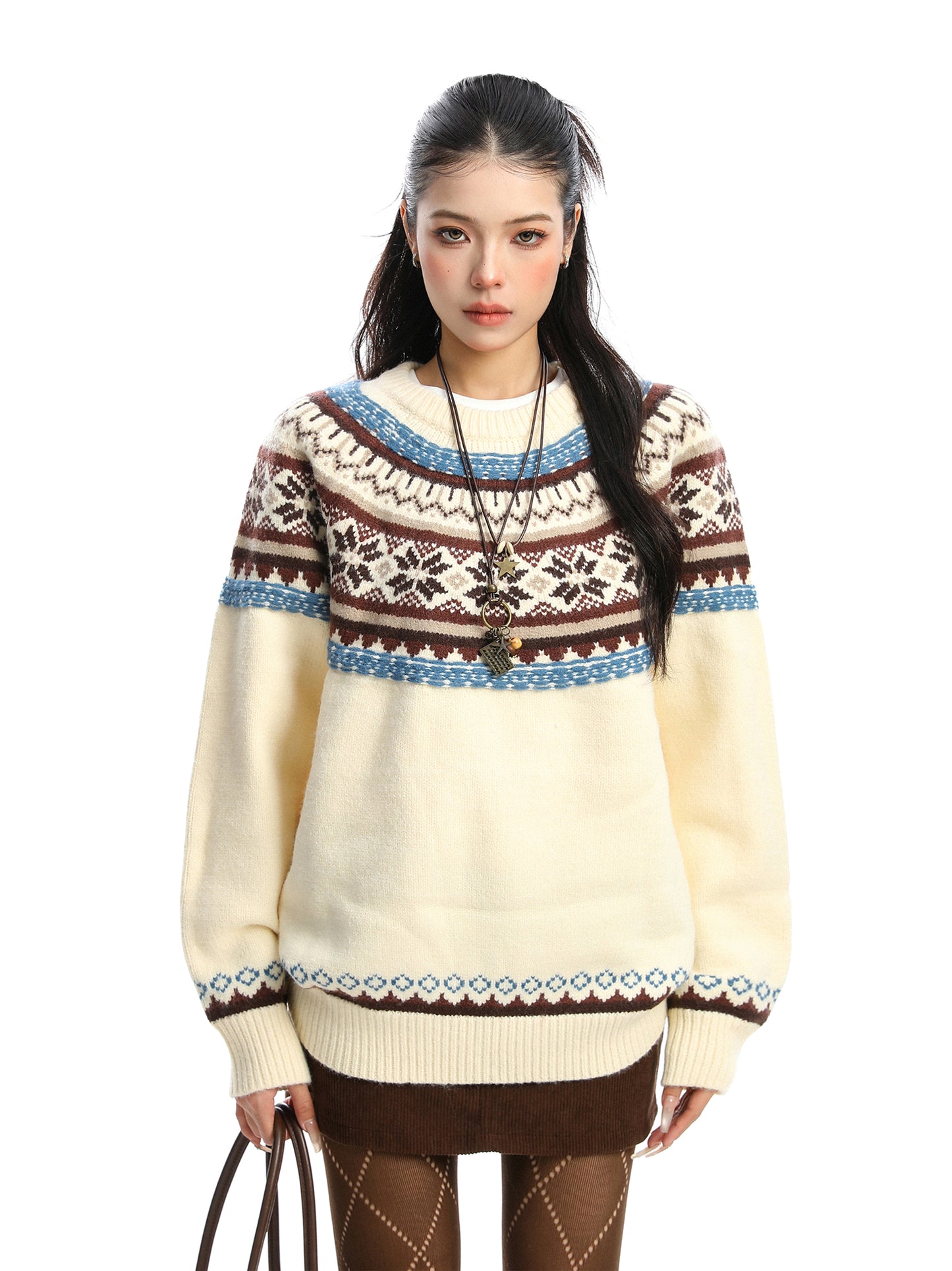 Women's Round Neck Sweater Thickening Warm And Loose