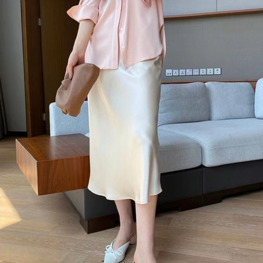 Silky Satin Women's A- Line Skirt Slimming Acetate