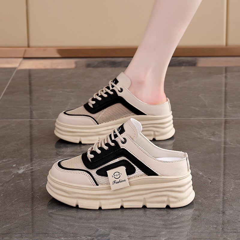 Half Slippers Mesh Women's Shoes Spring And Summer Breathable Height Increasing Insole