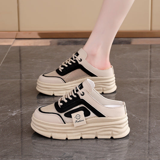Half Slippers Mesh Women's Shoes Spring And Summer Breathable Height Increasing Insole