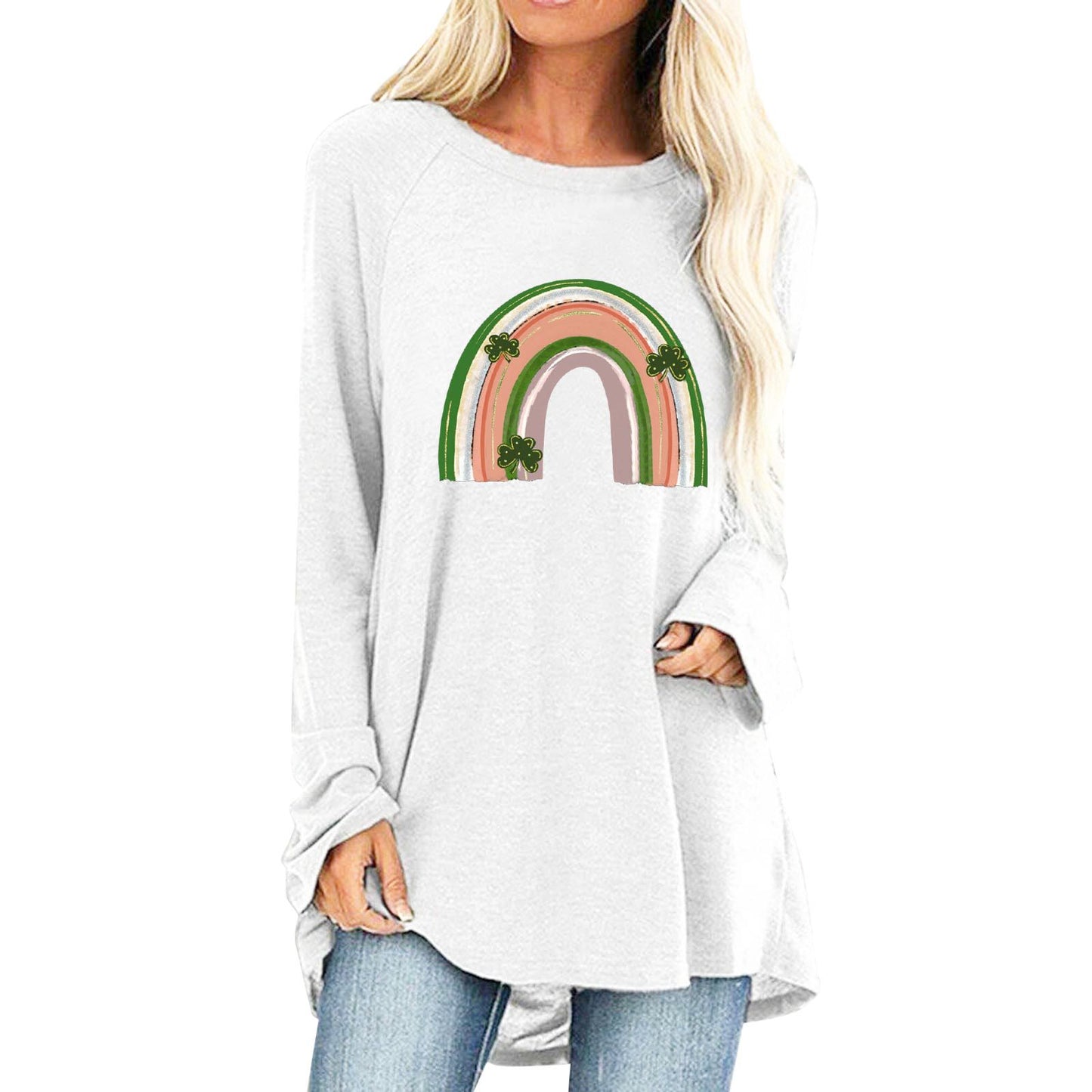 Cotton Fabric Gradient Round Neck Long Sleeved Women's Clothing