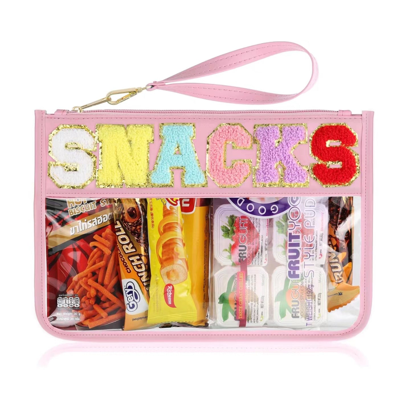 Snack Zipper Bag Transparent Chenille Embroidery Letters