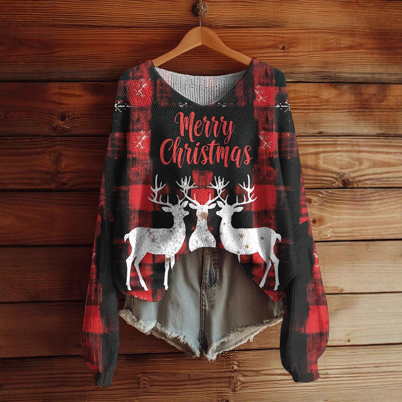 AutumnWinter V-Neck Loose 3D Knitted Sweater For Women