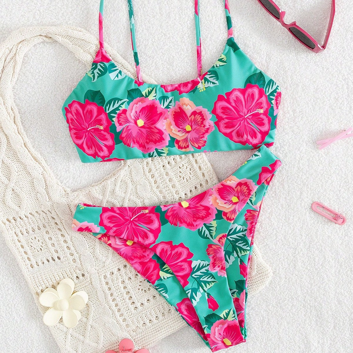 Womens Beach-Print Bikini Two-Piece Swimsuit