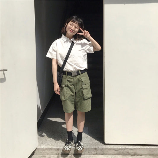 Retro Militæruniform Multi-lomme Shorts