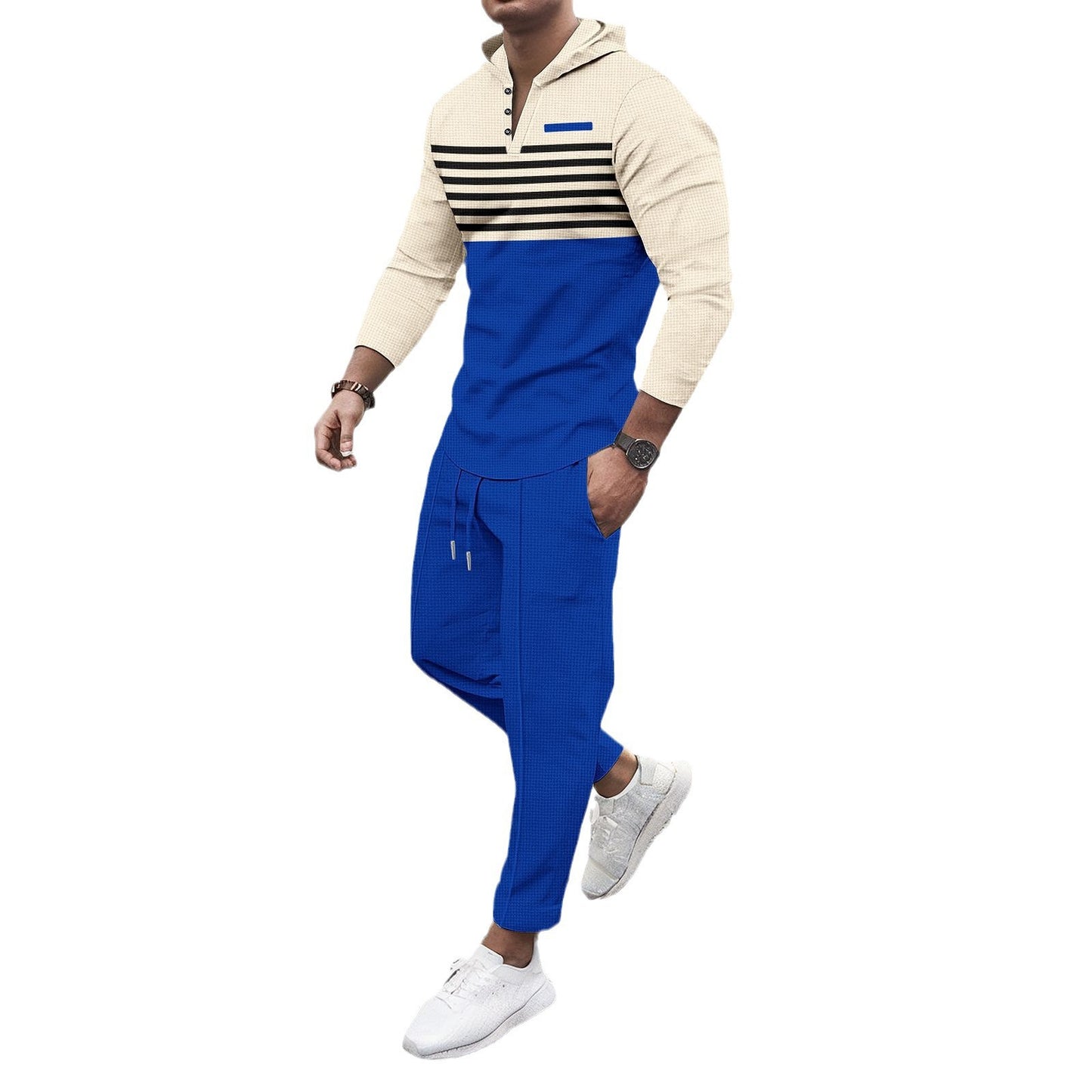 European And American Striped Long-sleeve Hoodie And Pants Set