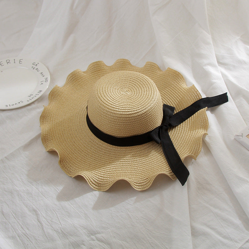 Bow Wavy Brim Hat Seaside Beach Ladies Foldable