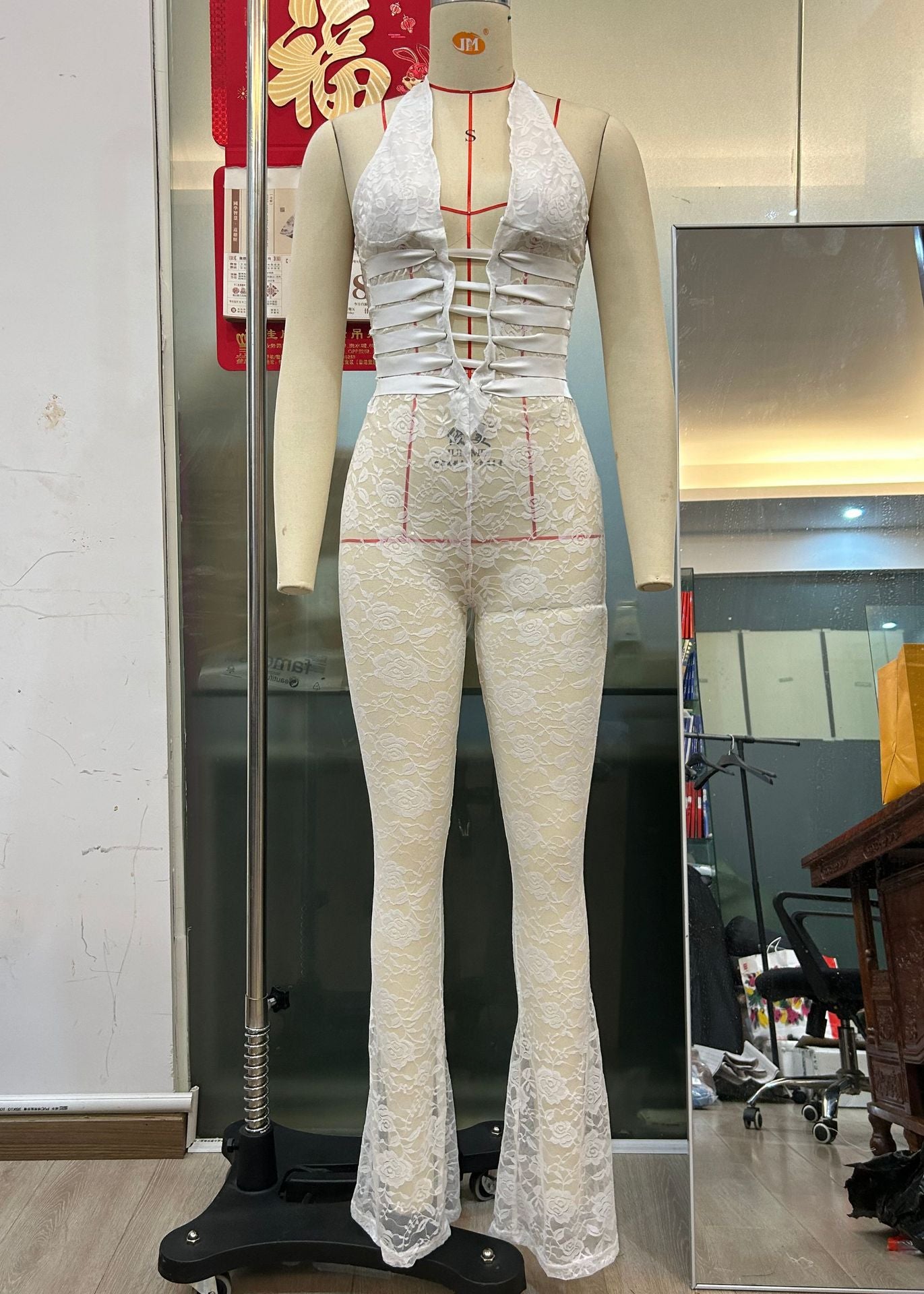 Lash Rope Lace up Slim Fit Jumpsuit See-Through