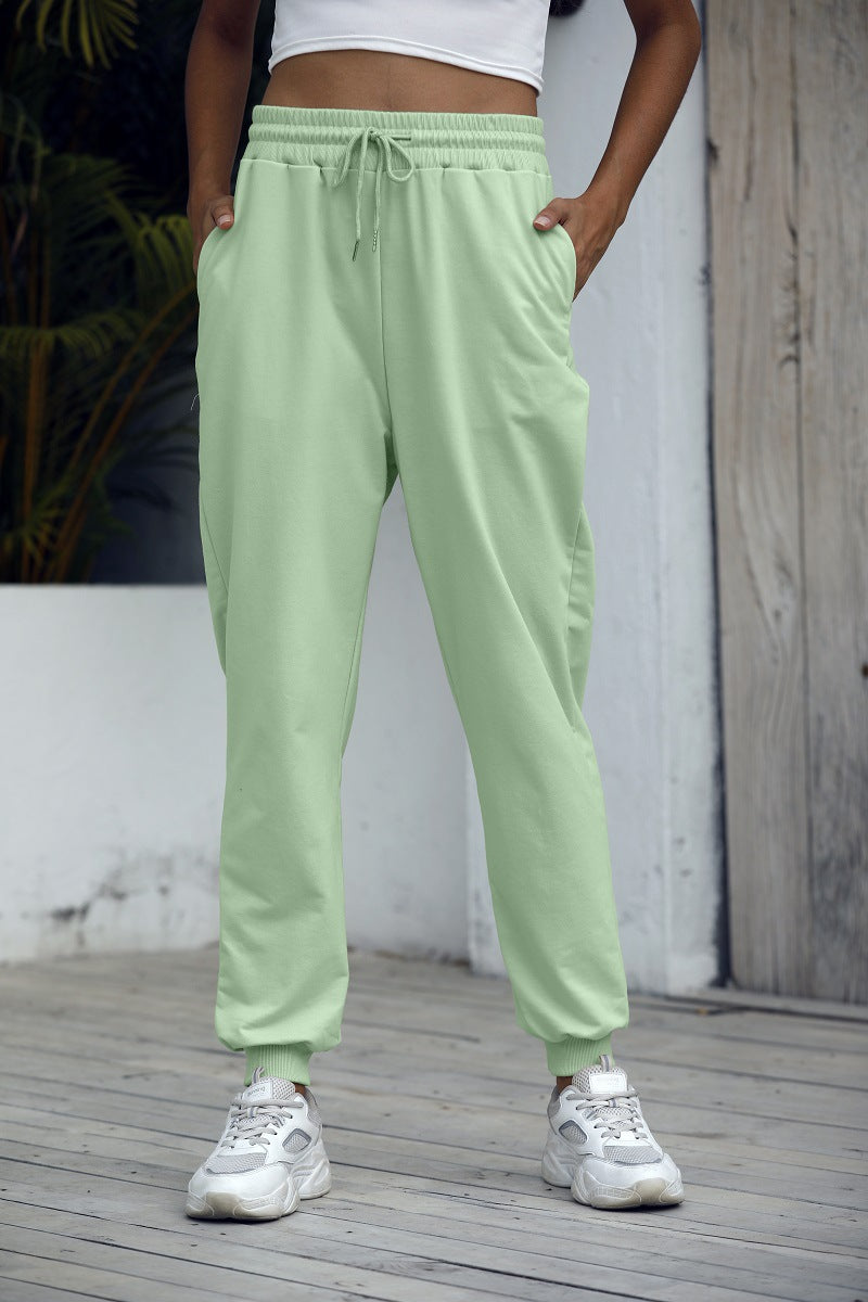 Elastic Tie Solid Color Casual Sweatpants