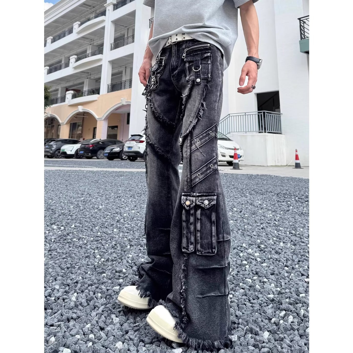 High Street Fan Color Jeans Women's Multi-pocket