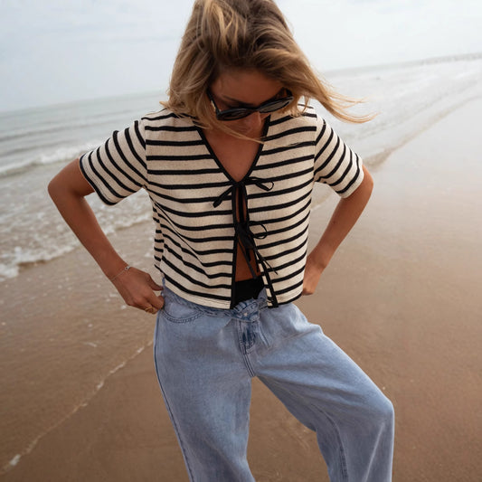 Women's Striped Tie-dye Spliced Fashion Short Sleeve