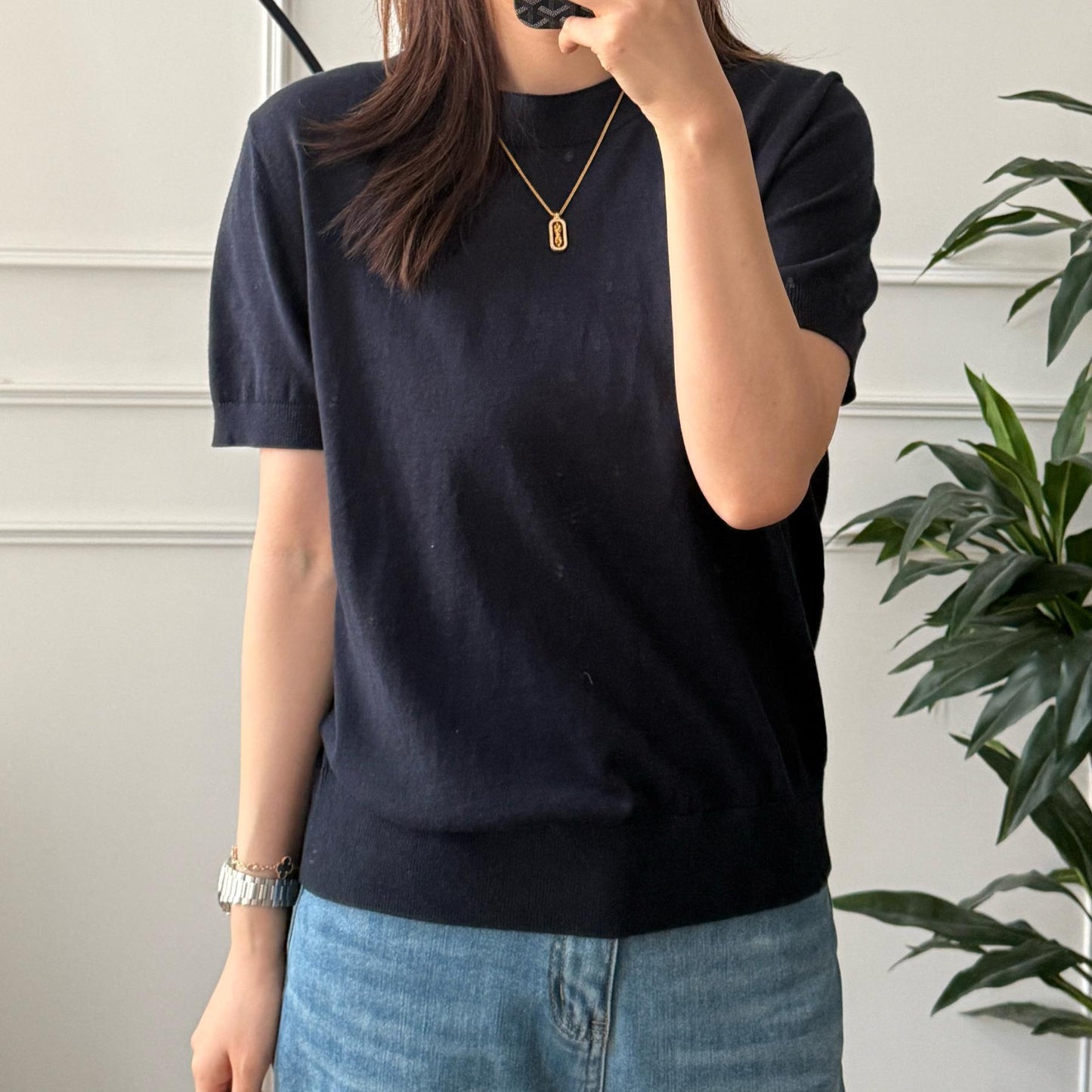 Pure Color Cotton Spun Yarn Knitwear Short Sleeve