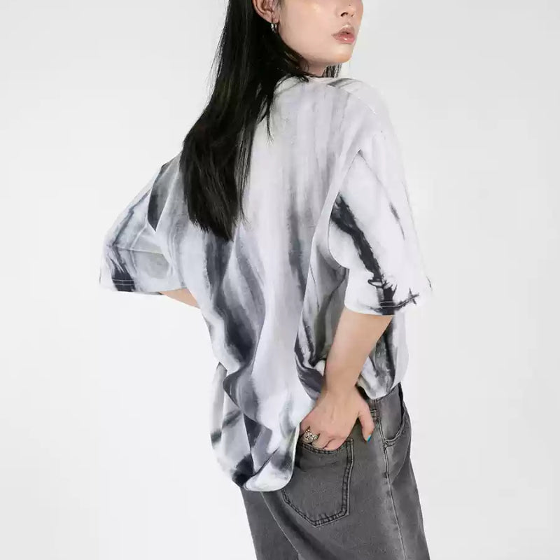 Håndlavet Tie-dye T-shirt Rund Hals Løs Lige Blomstrende Kortærmet