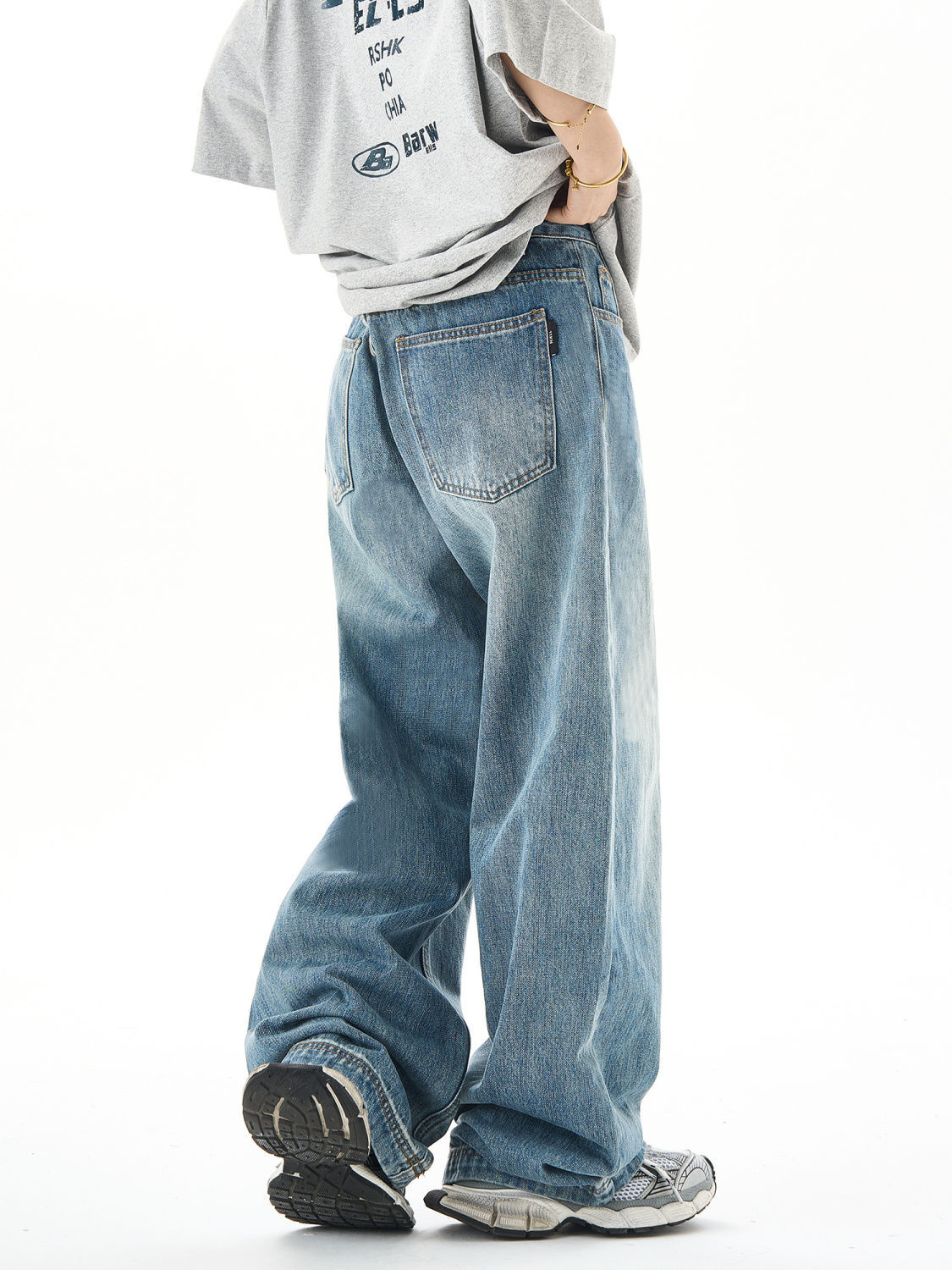 Plus Size American Retro Washed Straight Jeans