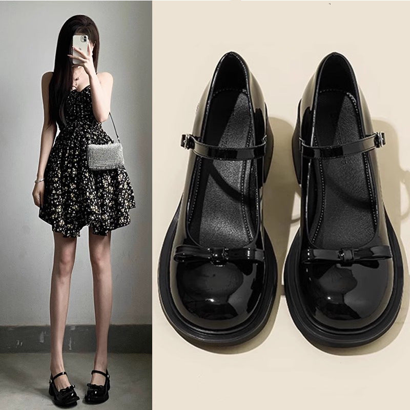 French-style Bow Mary Jane Leather Shoes For Women