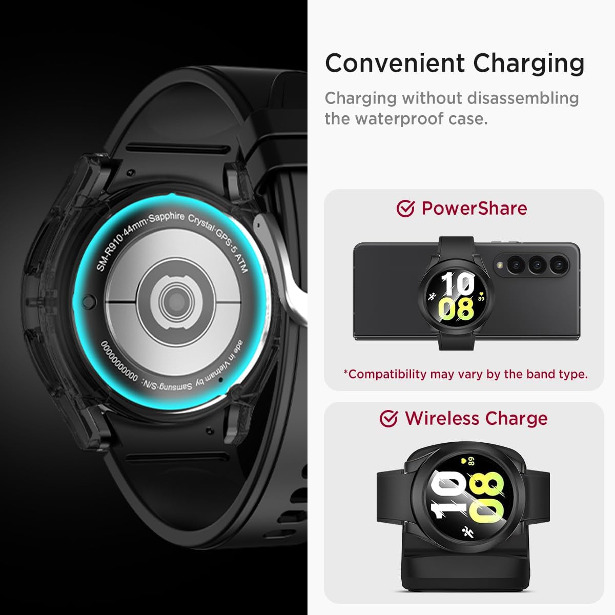 Galaxy Watch FE/5/4 40Mm Waterproof Screen Protector Case, Hard PC Face Cover with Anti-Fog Tempered Glass for Samsung Watch, Frosted Black