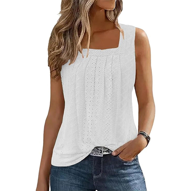 Women's Loose Pleated Square Collar New Suspender Top