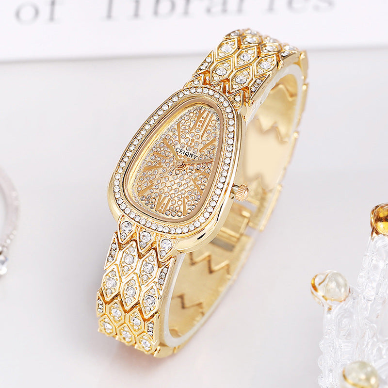 Watch With A Steel Chain Is Studded With Flashing Diamonds