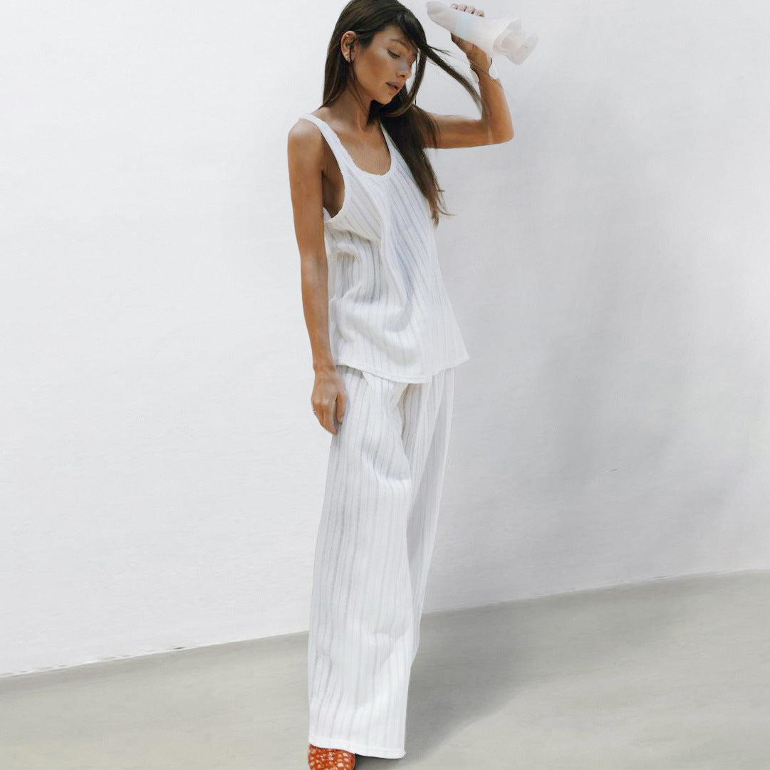 Casual Vest And Pants Set, Minimalist Womens Loungewear