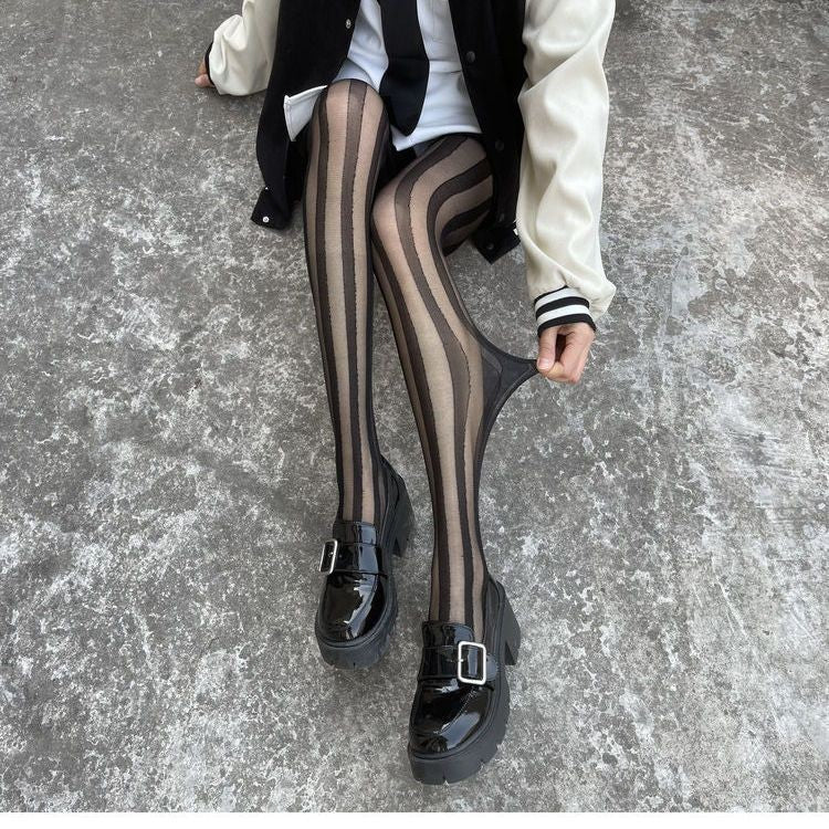 Women's Fashion Stitching Black Thin Pantyhose