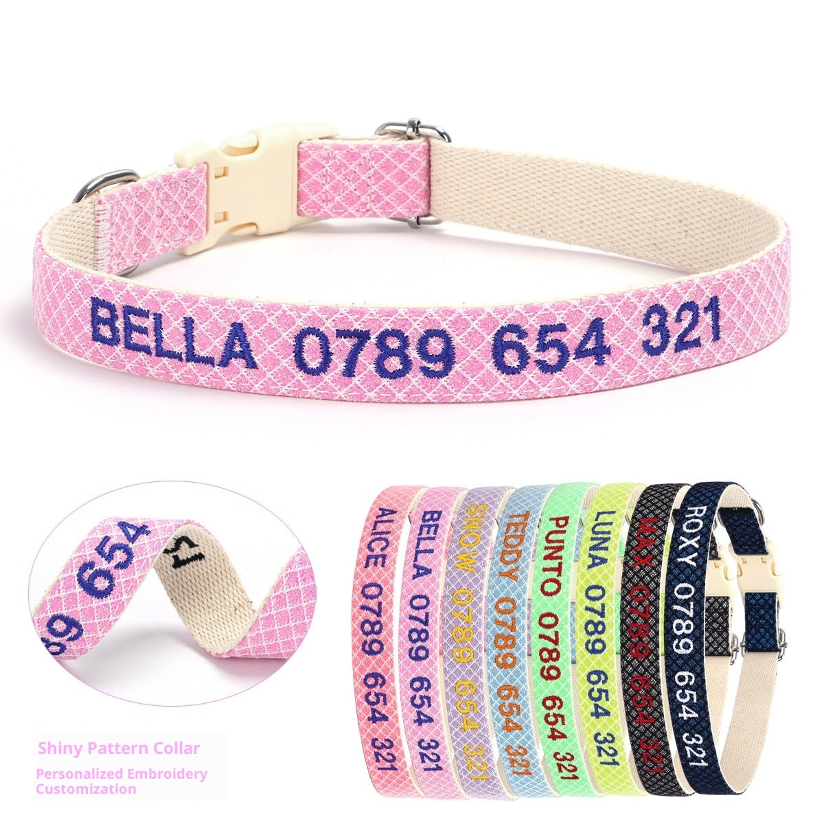 Embroidered Phone Number Anti Lost Pet Collar