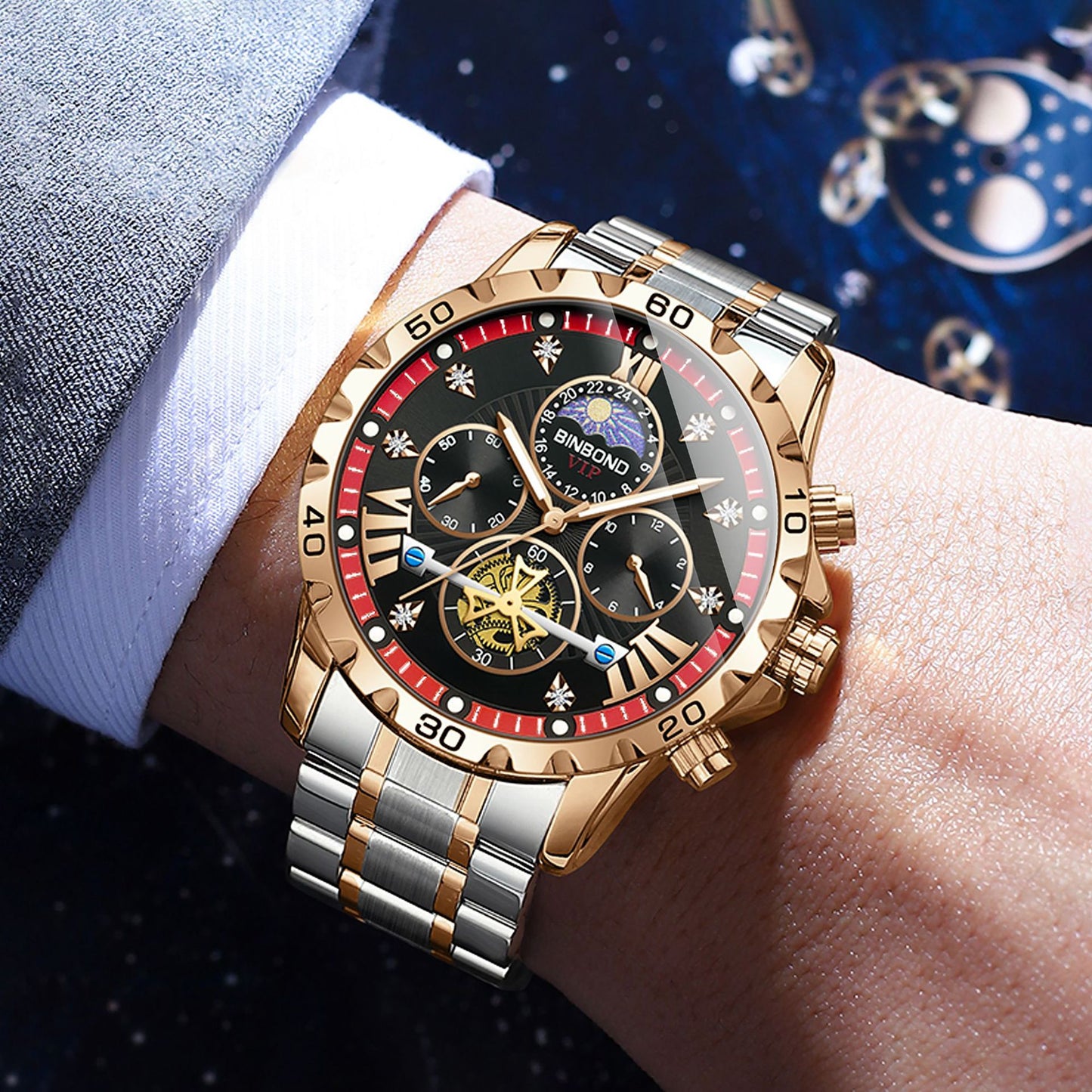 Men's Business Student Night Light Waterproof Flywheel Quartz Watch