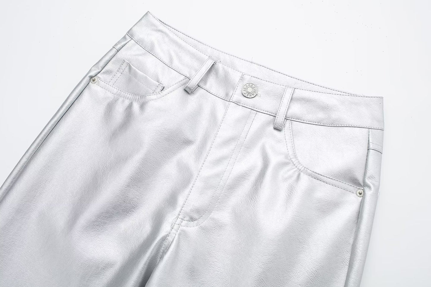 Women's High Waist Straight Casual Wide Leg Leather Pants