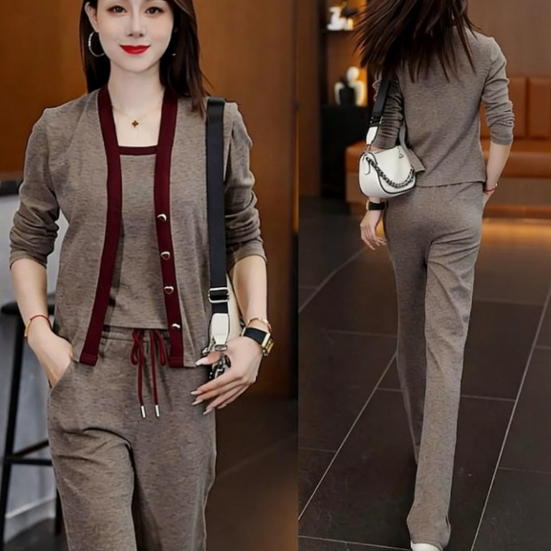 Cardigan Camisole And Wide-leg Pants Three-piece Set